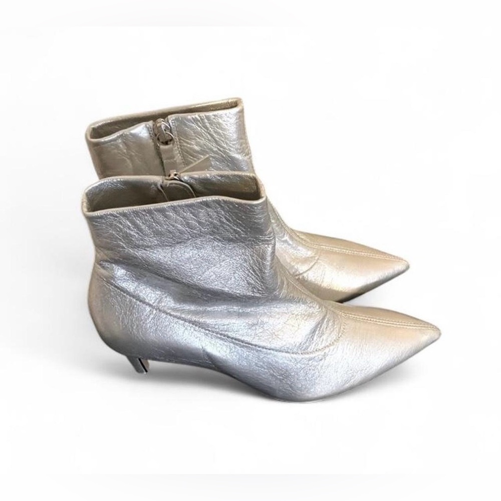 Zara Sheep Leather Ankle Boots Size 6.5 New, Metalic, Zip Up, 3 Inch Heel  - Picture 8 of 16